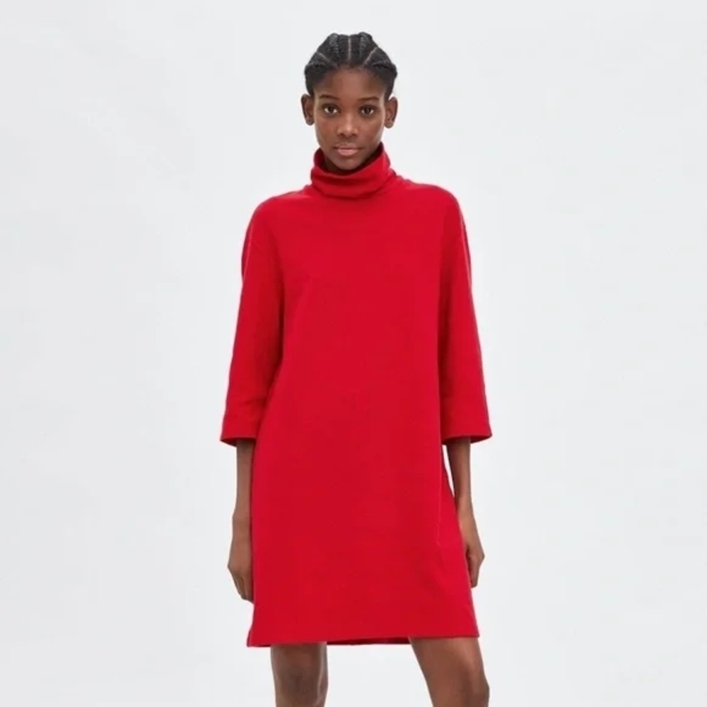 ZARA Red Turtleneck Knit Sweater Dress | NWT | Size M | Winter Classic - Picture 4 of 4